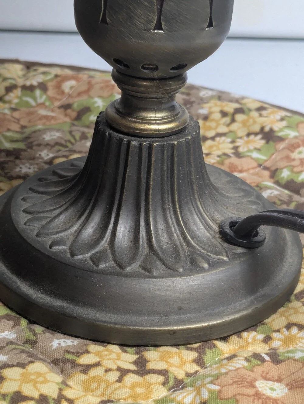 Vintage Amber Glass Pond Lily Tulip Trumpet Table Lamps